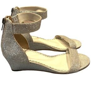 Girls Sz 3 Nordstrom 1901 Silver Sparkly Wedge Heels